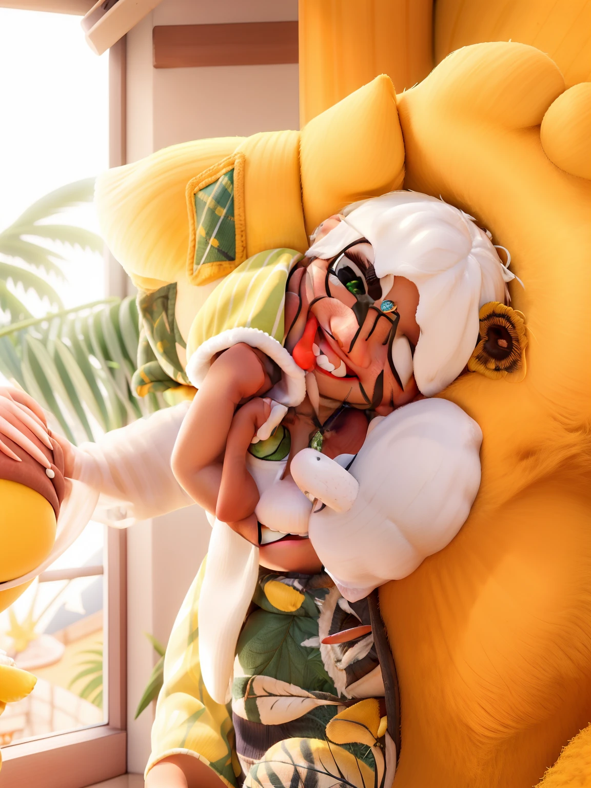 nenem sorrindo de olhos puxadinho, com roupinha amarela