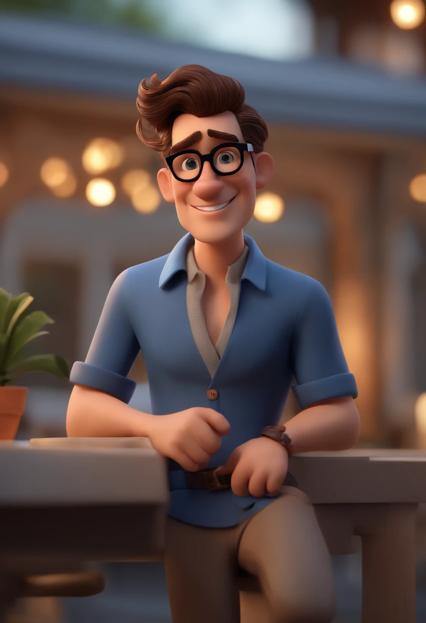 Cartoon character of a man with black glasses and a blue shirt, animation character, Caractere estilizado, animation style rendering, 3D estilizado, Arnold Maya render, 3 d render stylized, toon render keyshot, Personagem 3D, Personagem 3D, 3d rendering stylized, 3 d character render, personagem de desenho animado, Personagem de close up, Pose de personagem, (Estilo Pixar) (master part:1.2) (Bokeh) (best quality) (pele detalhada) (textura detalhada) (8k) (argila) (Cinematic lighting) (foco nítido