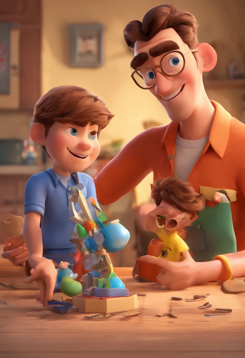 Estilo Pixar: The grown man is holding a naked blue-eyed boy and in his other hand he is holding a pair of scissors and is trying to cut off the boy's testicles,3D Poster,Disney