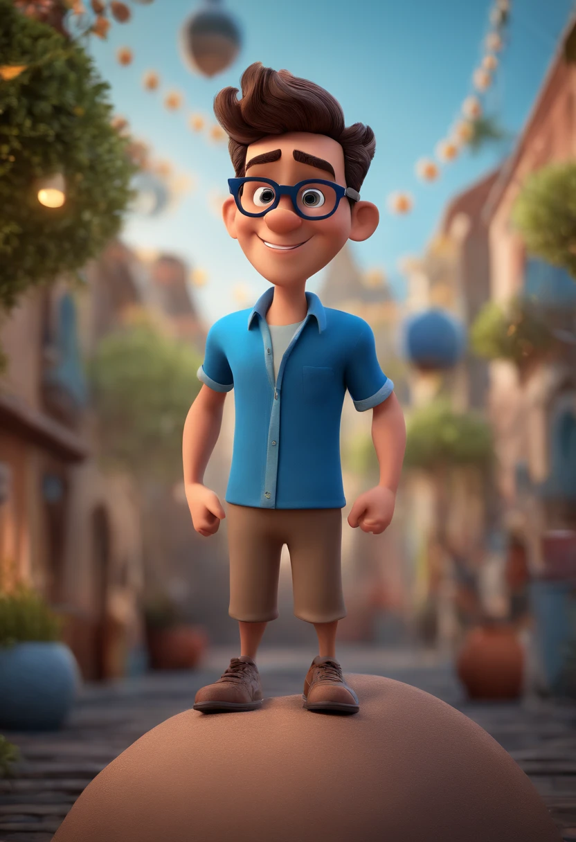 Cartoon character of a man with black glasses and a blue shirt, animation character, Caractere estilizado, animation style rendering, 3D estilizado, Arnold Maya render, 3 d render stylized, toon render keyshot, Personagem 3D, Personagem 3D, 3d rendering stylized, 3 d character render, personagem de desenho animado, Personagem de close up, Pose de personagem, (Estilo Pixar) (master part:1.2) (Bokeh) (best quality) (pele detalhada) (textura detalhada) (8k) (argila) (Cinematic lighting) (foco nítido