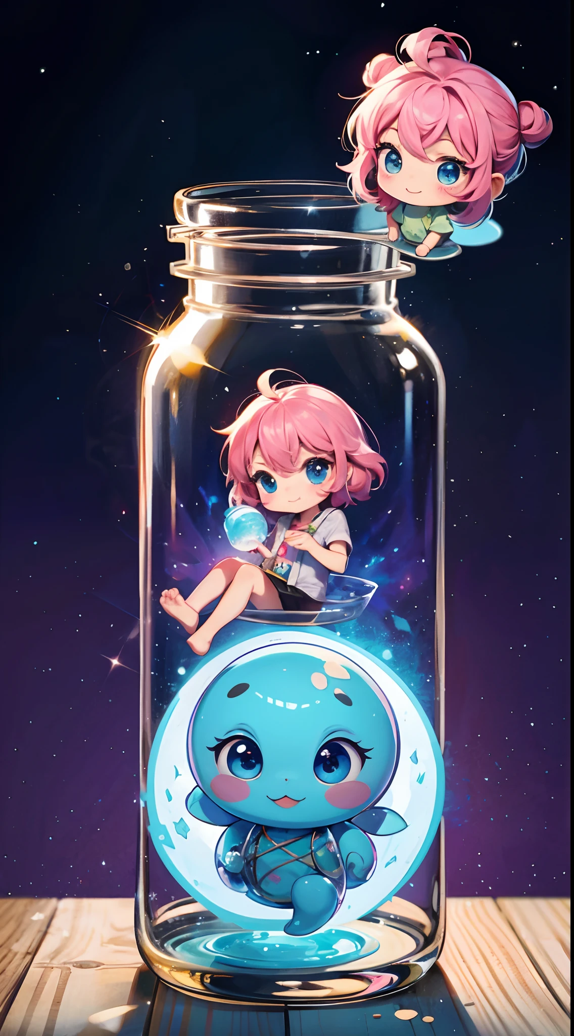 Chibi alien trapped in a magic jar