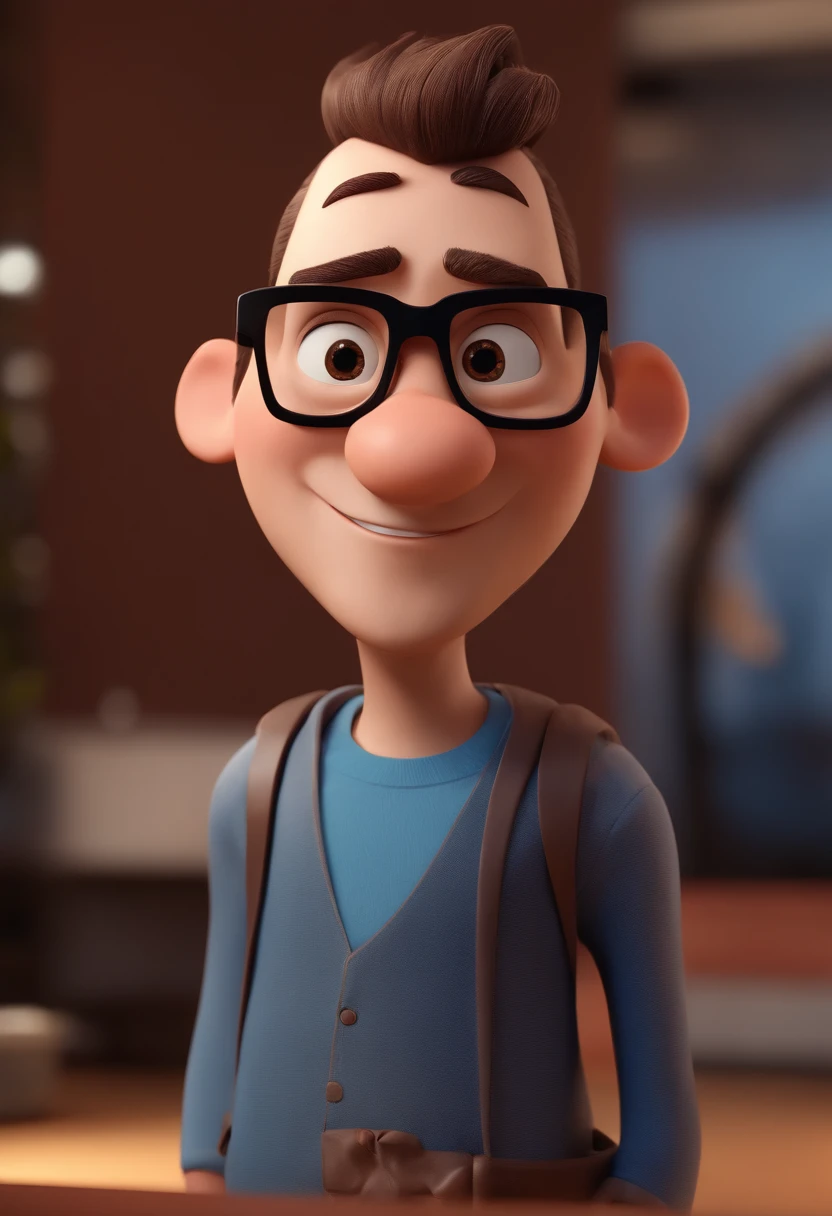 Cartoon character of a man with black glasses and a blue shirt, animation character, Caractere estilizado, animation style rendering, 3D estilizado, Arnold Maya render, 3 d render stylized, toon render keyshot, Personagem 3D, Personagem 3D, 3d rendering stylized, 3 d character render, personagem de desenho animado, Personagem de close up, Pose de personagem, (Estilo Pixar) (master part:1.2) (Bokeh) (best quality) (pele detalhada) (textura detalhada) (8k) (argila) (Cinematic lighting) (foco nítido