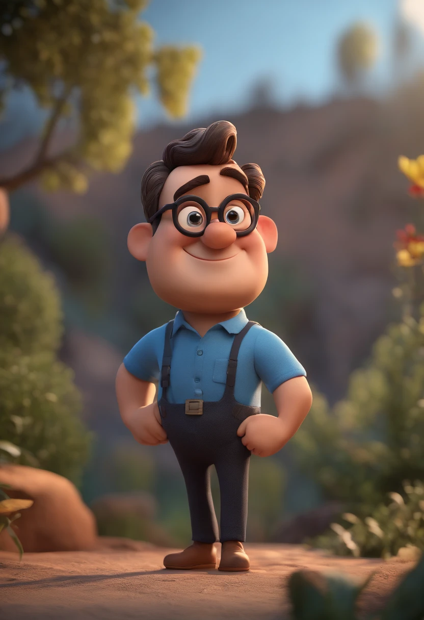 Cartoon character of a man with black glasses and a blue shirt, animation character, Caractere estilizado, animation style rendering, 3D estilizado, Arnold Maya render, 3 d render stylized, toon render keyshot, Personagem 3D, Personagem 3D, 3d rendering stylized, 3 d character render, personagem de desenho animado, Personagem de close up, Pose de personagem, (Estilo Pixar) (master part:1.2) (Bokeh) (best quality) (pele detalhada) (textura detalhada) (8k) (argila) (Cinematic lighting) (foco nítido