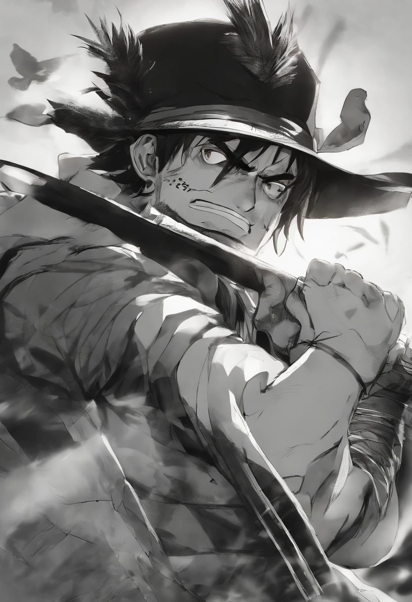 Create an exciting poster with Luffy from "one piece" em um ataque de raiva, wolf head. Capture the essence of his fiery determination and unyielding spirit as he unleashes his wrath on his enemies. Mantenha-o curto, ousado, e intenso para transmitir o poder bruto da raiva de Luffy. Chibi formado, anime
