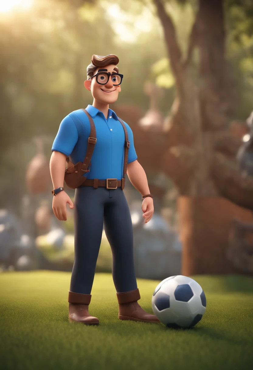 Cartoon character of a man wearing black glasses and a blue shirt, um personagem animado, Caractere estilizado, animation style rendering, 3D estilizado, Arnold Maya render, 3 d render stylized, toon render keyshot, Personagem 3D, Personagem 3D, 3d rendering stylized, 3 d character render, personagem de desenho animado, Personagem de close up, Pose de personagem, (Estilo Pixar) (master part:1.2) (Bokeh) (best quality) (pele detalhada) (textura detalhada) (8k) (argila) (Cinematic lighting) (foco nítido,Senta e vaza a parte superior do corpo