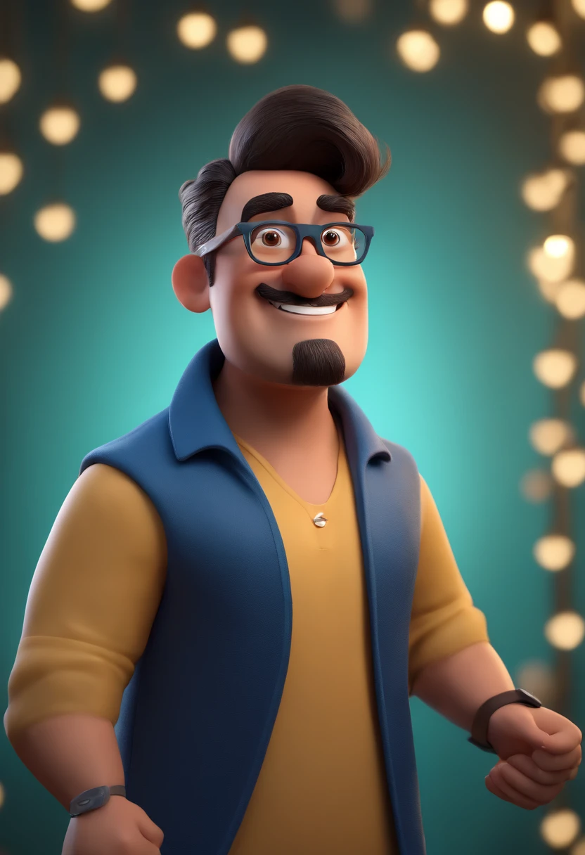 Cartoon character of a man wearing black glasses and a blue shirt, um personagem animado, cabelo grisalho, barbaCaractere estilizado, animation style rendering, 3D estilizado, Arnold Maya render, 3 d render stylized, toon render keyshot, Personagem 3D, Personagem 3D, 3d rendering stylized, 3 d character render, personagem de desenho animado, Personagem de close up, Pose de personagem, (Estilo Pixar) (master part:1.2) (Bokeh) (best quality) (pele detalhada) (textura detalhada) (8k) (argila) (Cinematic lighting) (foco nítido，Senta e vaza a parte superior do corpo