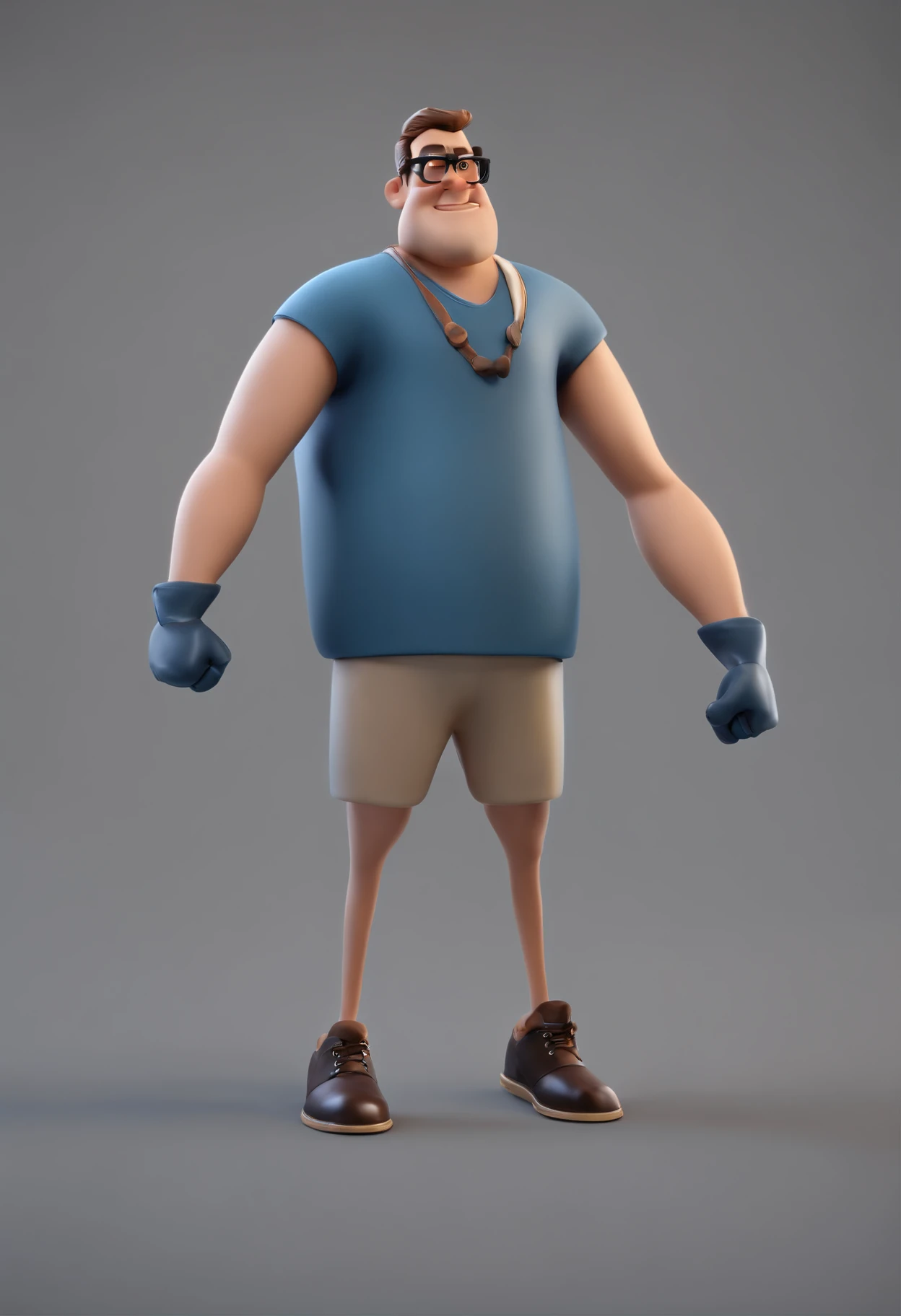 Cartoon character of a man with black glasses and a blue shirt, olhos verdes, animation character, Caractere estilizado, animation style rendering, 3D estilizado, Arnold Maya render, 3 d render stylized, toon render keyshot, Personagem 3D, Personagem 3D, 3d rendering stylized, 3 d character render, personagem de desenho animado, Personagem de close up, Pose de personagem, (Estilo Pixar) (master part:1.2) (Bokeh) (best quality) (pele detalhada) (textura detalhada) (8k) (argila) (Cinematic lighting) (foco nítido