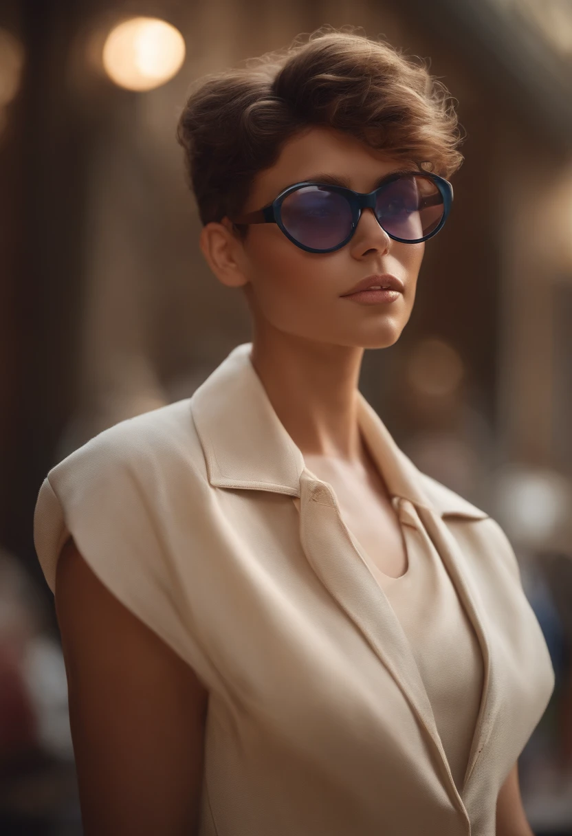 Criar um personagem no estilo pixar dentro de um jaleco. personagem branca, cabelo curto castanho claro, rosto oval de oculos