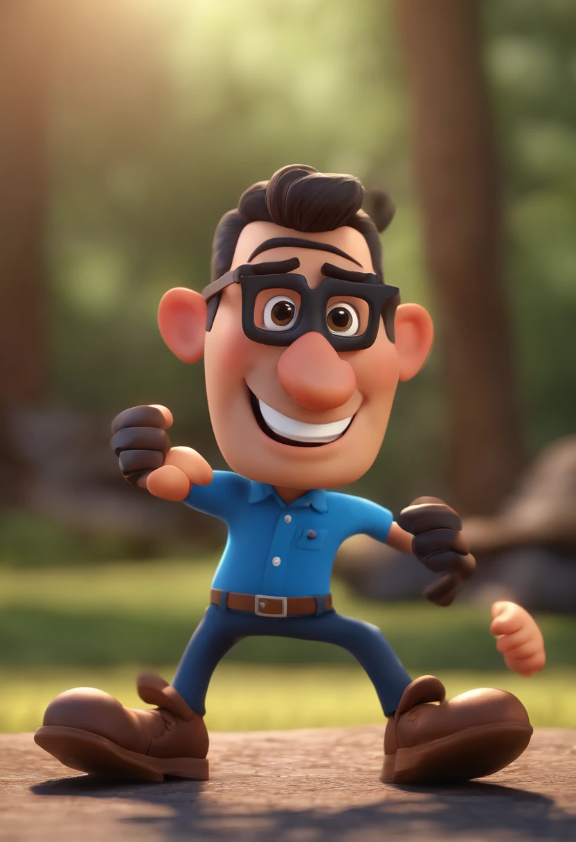Cartoon character of a man with black glasses and a blue shirt, animation character, Caractere estilizado, animation style rendering, 3D estilizado, Arnold Maya render, 3 d render stylized, toon render keyshot, Personagem 3D, Personagem 3D, 3d rendering stylized, 3 d character render, personagem de desenho animado, Personagem de close up, Pose de personagem, (Estilo Pixar) (master part:1.2) (Bokeh) (best quality) (pele detalhada) (textura detalhada) (8k) (argila) (Cinematic lighting) (foco nítido