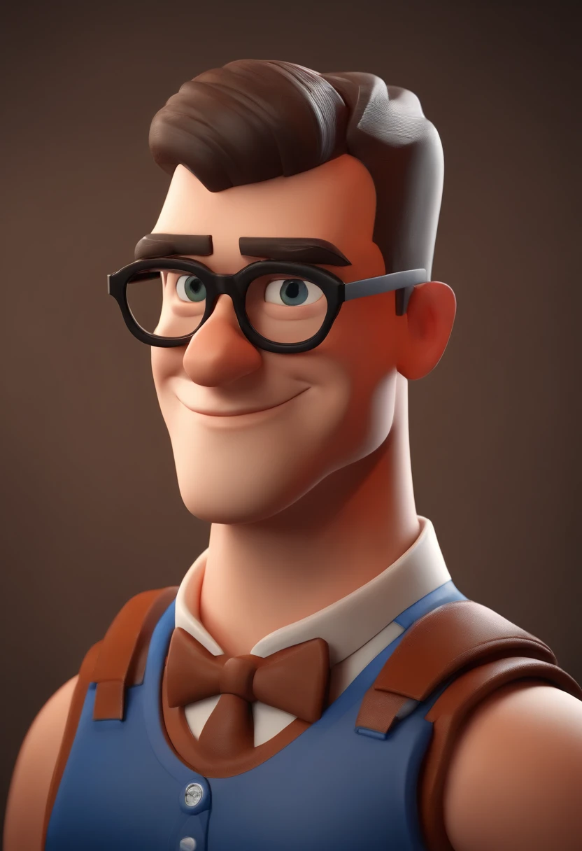 Cartoon character of a man wearing black glasses and a blue shirt, um personagem animado, Caractere estilizado, animation style rendering, 3D estilizado, Arnold Maya render, 3 d render stylized, toon render keyshot, Personagem 3D, Personagem 3D, 3d rendering stylized, 3 d character render, personagem de desenho animado, Personagem de close up, Pose de personagem, (Estilo Pixar) (master part:1.2) (Bokeh) (best quality) (pele detalhada) (textura detalhada) (8k) (argila) (Cinematic lighting) (foco nítido,Senta e vaza a parte superior do corpo