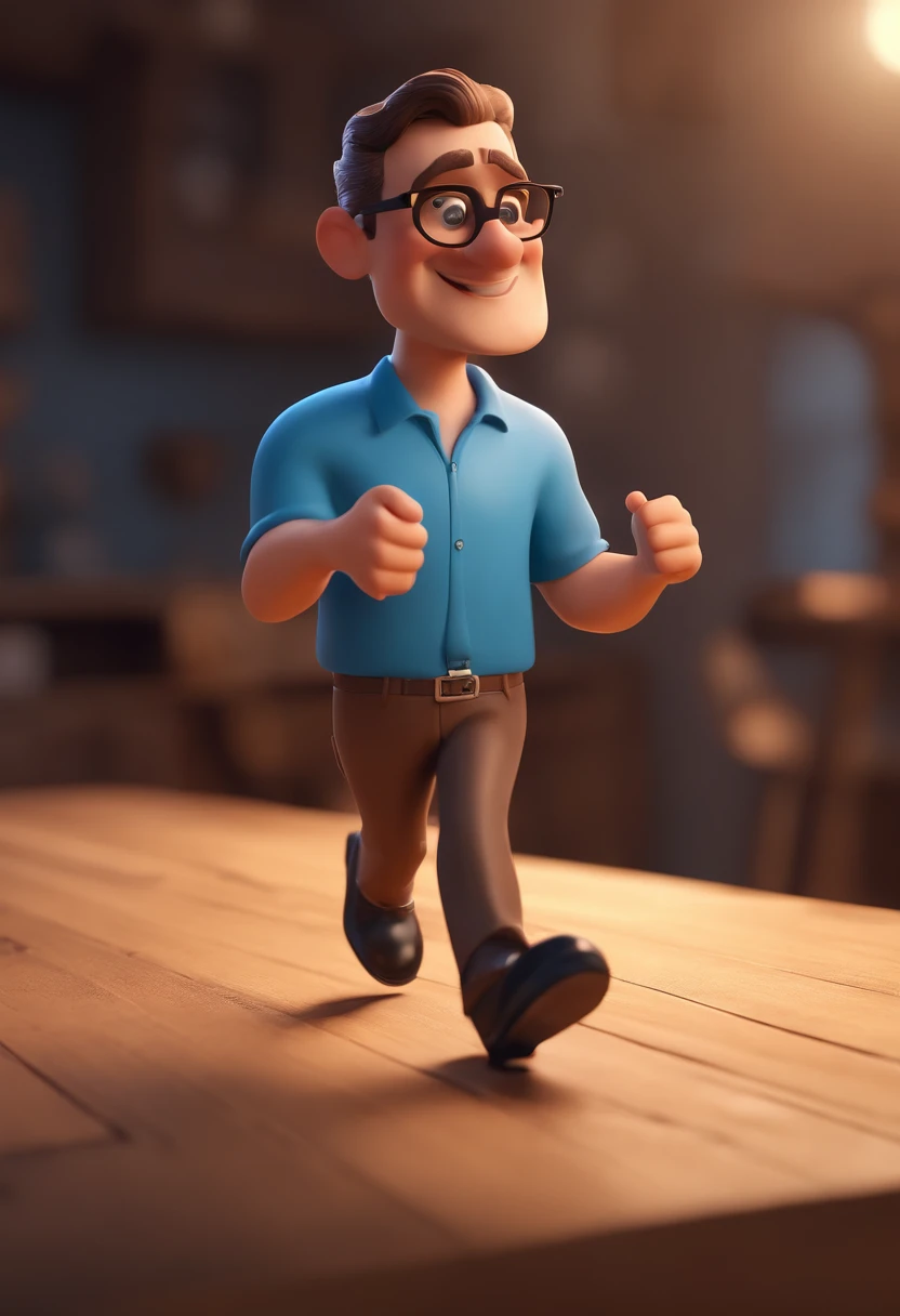 Cartoon character of a man with black glasses and a blue shirt, animation character, Caractere estilizado, animation style rendering, 3D estilizado, Arnold Maya render, 3 d render stylized, toon render keyshot, Personagem 3D, Personagem 3D, 3d rendering stylized, 3 d character render, personagem de desenho animado, Personagem de close up, Pose de personagem, (Estilo Pixar) (master part:1.2) (Bokeh) (best quality) (pele detalhada) (textura detalhada) (8k) (argila) (Cinematic lighting) (foco nítido