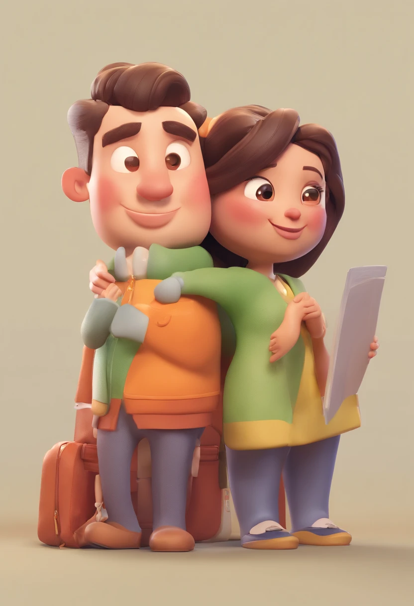 An illustration of an adorable couple, Destacando um homem e uma mulher com beleza, Expressive eyes – the man's hair is bald and brown and he has a full beard, While the woman's hair is tied up in a bun and blonde. They are a bright space, Todos com um sorriso no rosto, e compartilhe um momento especial, That is marked by love, viagem, and pedagogical insights. Ilustre esta cena a partir de uma perspectiva, where they're facing away from the camera, Show Your Connection. Desenvolva esta arte em Full HD, Focus on your cinematic touch, Estilo Disney Pixar Animations