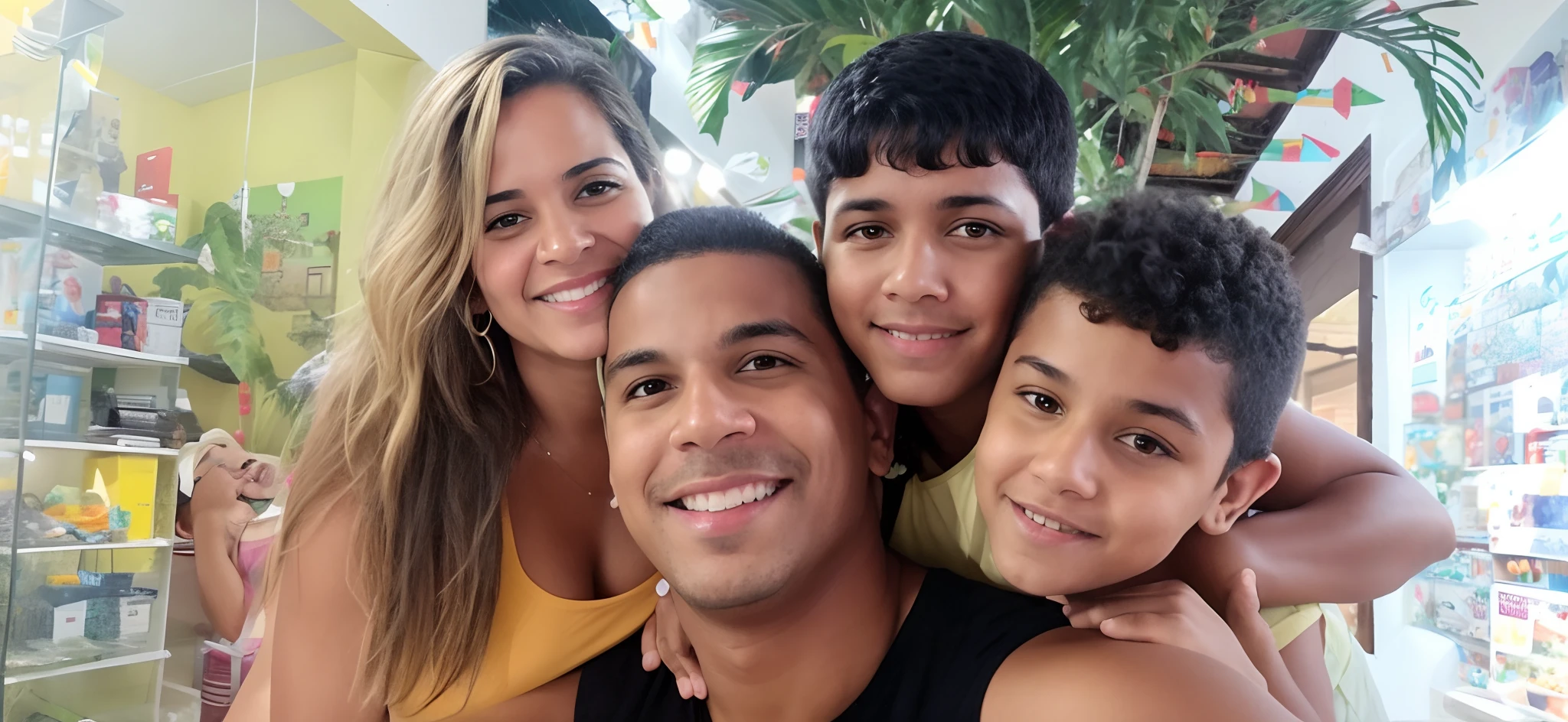 There are three people and a  posing for a photo, 3 5 year brazilian mother, Directed by: Nandor Soldier, caio santos, imagem de perfil, Happy family, Malika Favre, andrea rocha, david rios ferreira, edu souza, mateus 9 5, Directed by: Willian Murai, foto de perfil, Directed by: Emerson Silva, Postagem 4k