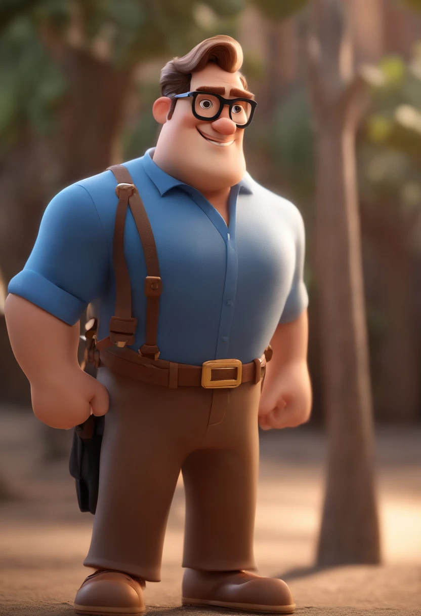Cartoon character of a man wearing black glasses and a blue shirt, um personagem animado, Caractere estilizado, animation style rendering, 3D estilizado, Arnold Maya render, 3 d render stylized, toon render keyshot, Personagem 3D, Personagem 3D, 3d rendering stylized, 3 d character render, personagem de desenho animado, Personagem de close up, Pose de personagem, (Estilo Pixar) (master part:1.2) (Bokeh) (best quality) (pele detalhada) (textura detalhada) (8k) (argila) (Cinematic lighting) (foco nítido,Senta e vaza a parte superior do corpo