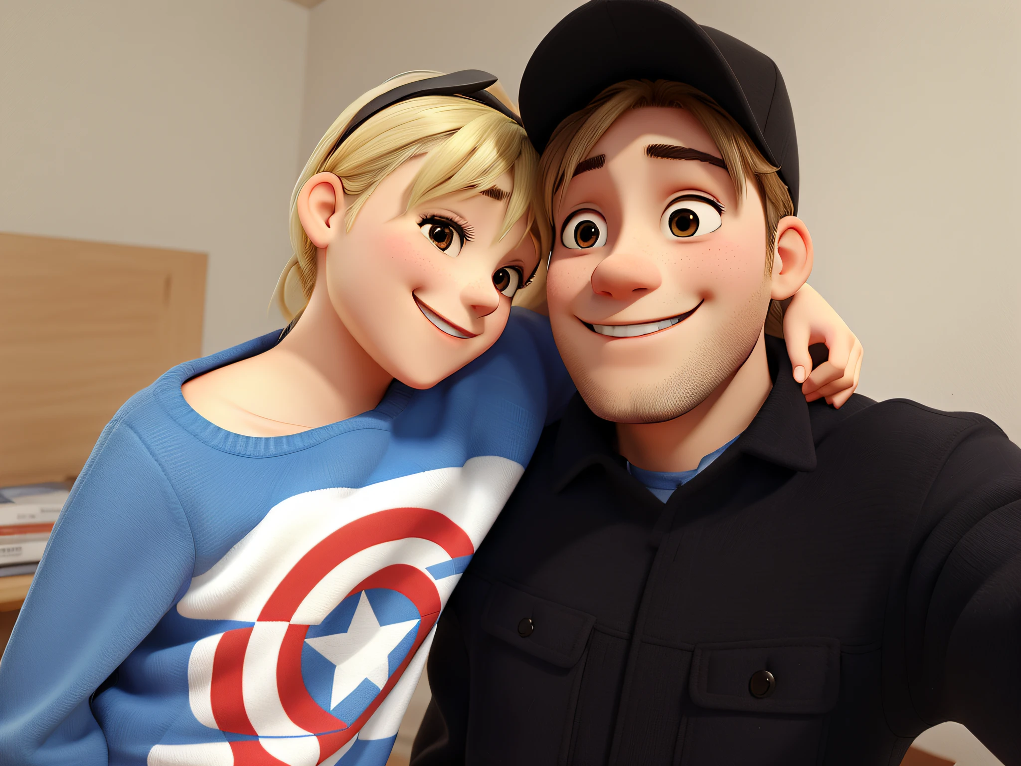 Hugging couple smiling at a selfi