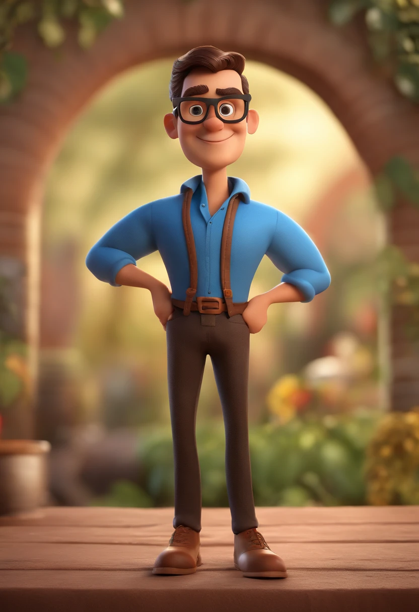 Cartoon character of a man with black glasses and a blue shirt, animation character, Caractere estilizado, animation style rendering, 3D estilizado, Arnold Maya render, 3 d render stylized, toon render keyshot, Personagem 3D, Personagem 3D, 3d rendering stylized, 3 d character render, personagem de desenho animado, Personagem de close up, Pose de personagem,  (Estilo Pixar) (master part:1.2) (Bokeh) (best quality) (pele detalhada) (textura detalhada) (8k) (argila) (Cinematic lighting) (foco nítido