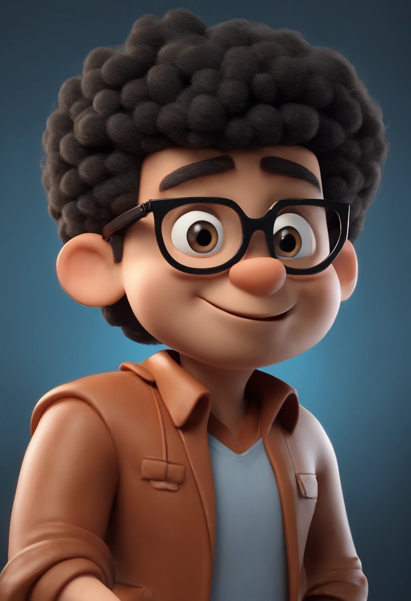 Cartoon character of a man wearing black glasses and a blue shirt, um personagem animado, Caractere estilizado, animation style rendering, 3D estilizado, Arnold Maya render, 3 d render stylized, toon render keyshot, Personagem 3D, Personagem 3D, 3d rendering stylized, 3 d character render, personagem de desenho animado, Personagem de close up, Pose de personagem, (Estilo Pixar) (master part:1.2) (Bokeh) (best quality) (pele detalhada) (textura detalhada) (8k) (argila) (Cinematic lighting) (foco nítido,Senta e vaza a parte superior do corpo