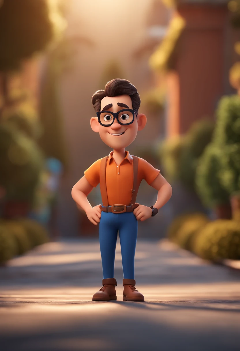 Cartoon character of a man with black glasses and a blue shirt, animation character, Caractere estilizado, animation style rendering, 3D estilizado, Arnold Maya render, 3 d render stylized, toon render keyshot, Personagem 3D, Personagem 3D, 3d rendering stylized, 3 d character render, personagem de desenho animado, Personagem de close up, Pose de personagem,  (Estilo Pixar) (master part:1.2) (Bokeh) (best quality) (pele detalhada) (textura detalhada) (8k) (argila) (Cinematic lighting) (foco nítido