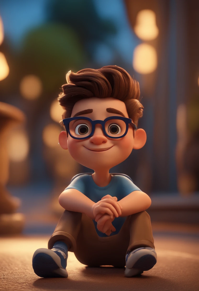 Cartoon character of a boy with blue glasses and a black t-shirt, animation character, Caractere estilizado, animation style rendering, 3D estilizado, Arnold Maya render, 3 d render stylized, toon render keyshot, Personagem 3D, Personagem 3D, 3d rendering stylized, 3 d character render, personagem de desenho animado, Pose de personagem, (Estilo Pixar) (master part:1.2) (Bokeh) (best quality) (pele detalhada) (textura detalhada) (8k) (argila) (Cinematic lighting) (foco nítido