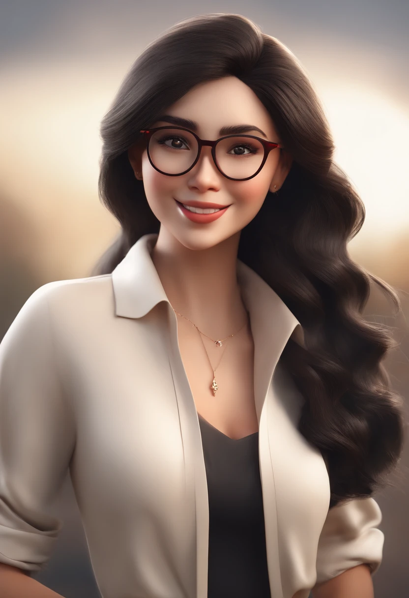 personagens dos desenhos animados de uma mulher jovem, cabelo comprido liso marrom, With red glasses and a black shirt and an oriental young man, Chinese black hair smiling, animation character, Caractere estilizado, animation style rendering, 3D estilizado, Arnold Maya render, 3 d render stylized, toon render keyshot, Personagem 3D, Personagem 3D, 3d rendering stylized, 3 d character render, personagem de desenho animado, Personagem de close up, Pose de personagem, (Estilo Pixar) (master part:1.2) (Bokeh) (best quality) (pele detalhada) (textura detalhada) (8k) (argila) (Cinematic lighting) (foco nítido