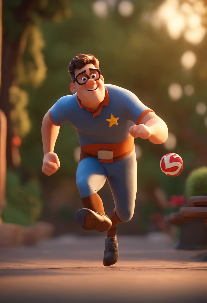 Cartoon character of a man running outdoors with black glasses, cabelo liso, pele cor clara, animation character, Caractere estilizado, animation style rendering, 3D estilizado, Arnold Maya render, 3 d render stylized, toon render keyshot, Personagem 3D, Personagem 3D, 3d rendering stylized, 3 d character render, personagem de desenho animado, Personagem de close up, Pose de personagem, (Estilo Pixar) (master part:1.2) (Bokeh) (melhor qualidade) (pele detalhada) (textura detalhada) (8k) (argila) (Cinematic lighting) (foco nítido)