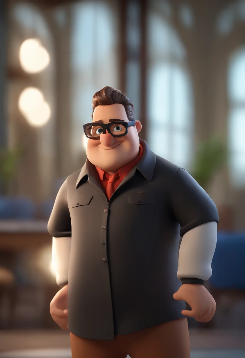 Cartoon character of a man wearing black glasses and a blue shirt, um personagem animado, Caractere estilizado, animation style rendering, 3D estilizado, Arnold Maya render, 3 d render stylized, toon render keyshot, Personagem 3D, Personagem 3D, 3d rendering stylized, 3 d character render, personagem de desenho animado, Personagem de close up, Pose de personagem, (Estilo Pixar) (master part:1.2) (Bokeh) (best quality) (pele detalhada) (textura detalhada) (8k) (argila) (Cinematic lighting) (foco nítido,Senta e vaza a parte superior do corpo