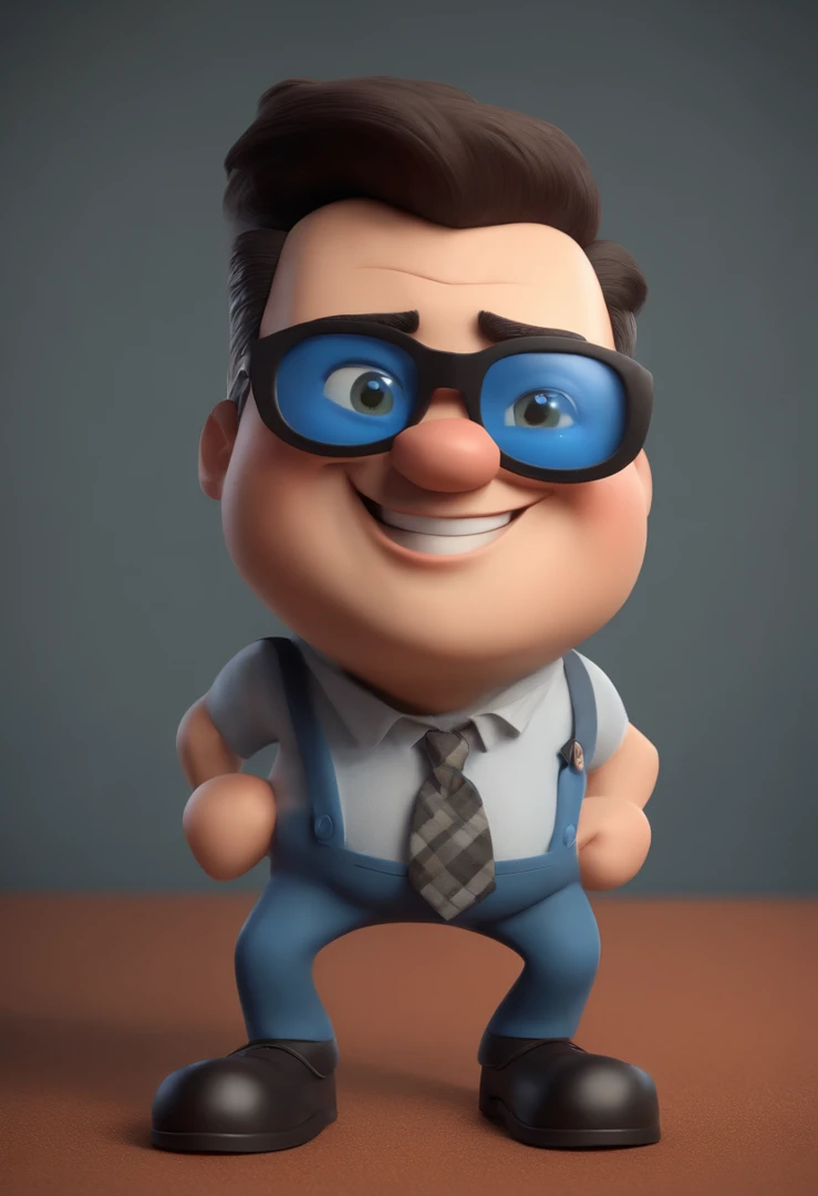 Cartoon character of a man wearing black glasses and a blue shirt, um personagem animado, Caractere estilizado, animation style rendering, 3D estilizado, Arnold Maya render, 3 d render stylized, toon render keyshot, Personagem 3D, Personagem 3D, 3d rendering stylized, 3 d character render, personagem de desenho animado, Personagem de close up, Pose de personagem, (Estilo Pixar) (master part:1.2) (Bokeh) (best quality) (pele detalhada) (textura detalhada) (8k) (argila) (Cinematic lighting) (foco nítido,Senta e vaza a parte superior do corpo