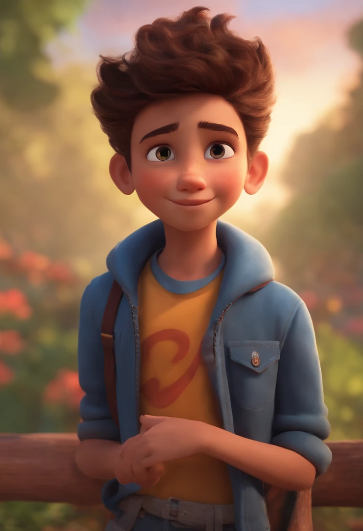 Image of a boy for a story in a YouTube video in Pixar format, He's the little allabester, He's the class leader, He's outgoing, Playful and gets up for a lot of things, cabelo curto com o penis ereto