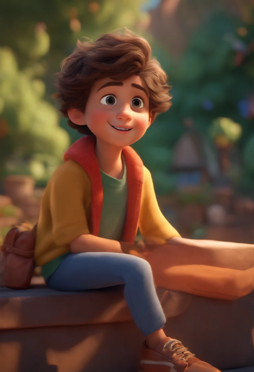 Image of a boy for a story in a YouTube video in Pixar format, He's the little allabester, He's the class leader, He's outgoing, Playful and gets up for a lot of things, cabelo curto com o penis ereto