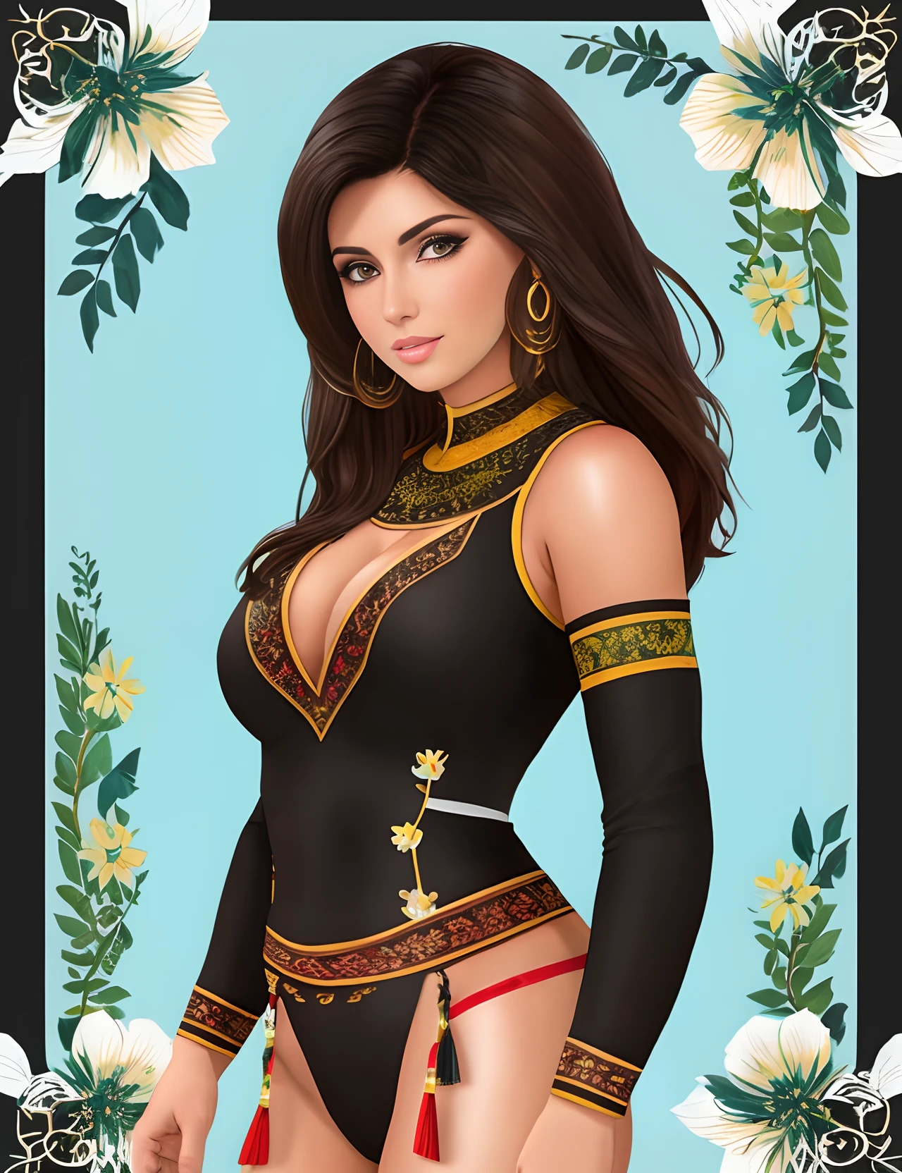 A brunette girl, cabelo com rabo de cavalo curto crespo, pele morena, olhos grandes, muita felicidade, seios naturais, Working with scissors and papers, Background with custom stationery work or background with colored papers