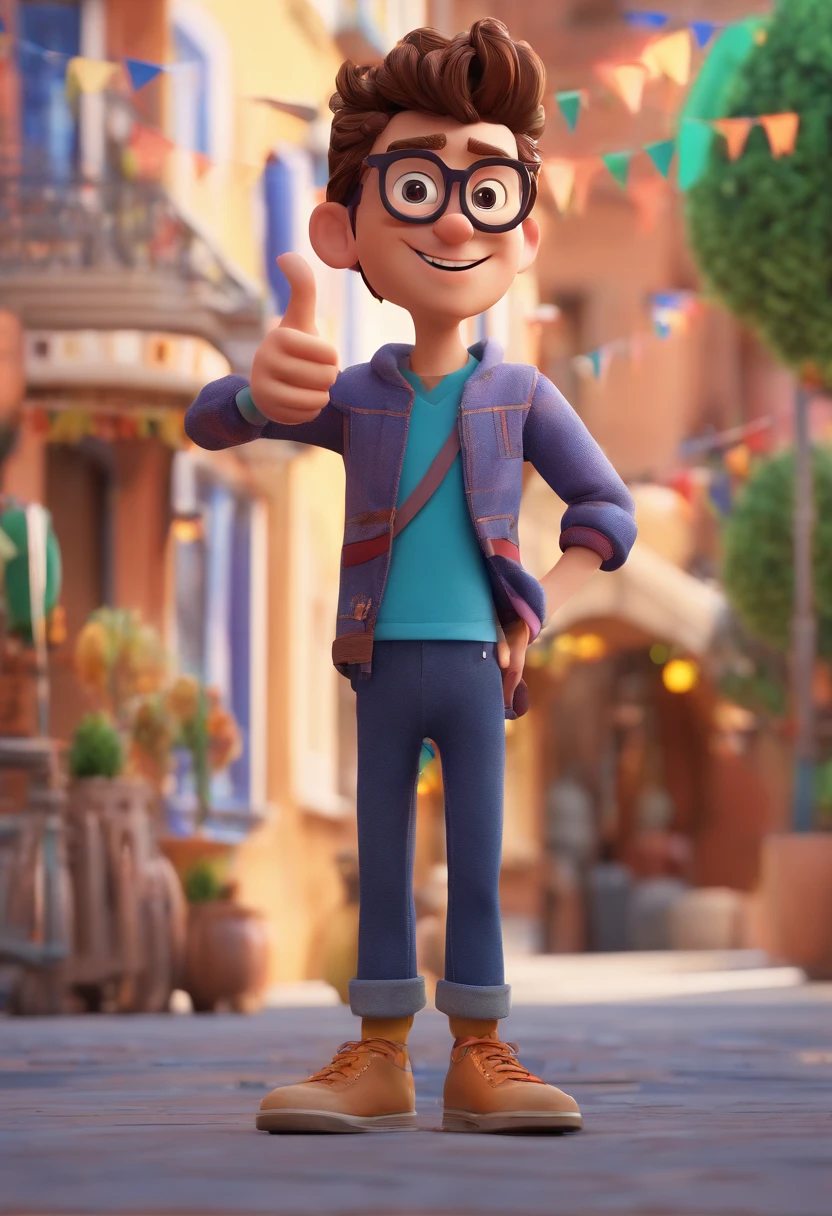 Cartoon character of a man wearing black glasses and a blue shirt, um personagem animado, Caractere estilizado, animation style rendering, 3D estilizado, Arnold Maya render, 3 d render stylized, toon render keyshot, Personagem 3D, Personagem 3D, 3d rendering stylized, 3 d character render, personagem de desenho animado, Personagem de close up, Pose de personagem, (Estilo Pixar) (master part:1.2) (Bokeh) (best quality) (pele detalhada) (textura detalhada) (8k) (argila) (Cinematic lighting) (foco nítido，Senta e vaza a parte superior do corpo