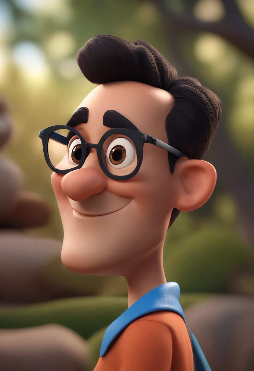Cartoon character of a man with black glasses and a blue shirt, animation character, Caractere estilizado, animation style rendering, 3D estilizado, Arnold Maya render, 3 d render stylized, toon render keyshot, Personagem 3D, Personagem 3D, 3d rendering stylized, 3 d character render, personagem de desenho animado, Personagem de close up, Pose de personagem, (Estilo Pixar) (master part:1.2) (Bokeh) (best quality) (pele detalhada) (textura detalhada) (8k) (argila) (Cinematic lighting) (foco nítido