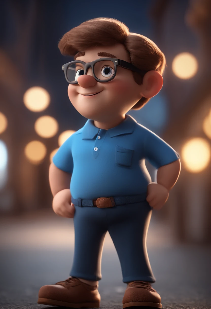 Cartoon character of a man with black glasses and a blue shirt, animation character, Caractere estilizado, animation style rendering, 3D estilizado, Arnold Maya render, 3 d render stylized, toon render keyshot, Personagem 3D, Personagem 3D, 3d rendering stylized, 3 d character render, personagem de desenho animado, Personagem de close up, Pose de personagem, (Estilo Pixar) (master part:1.2) (Bokeh) (best quality) (pele detalhada) (textura detalhada) (8k) (argila) (Cinematic lighting) (foco nítido