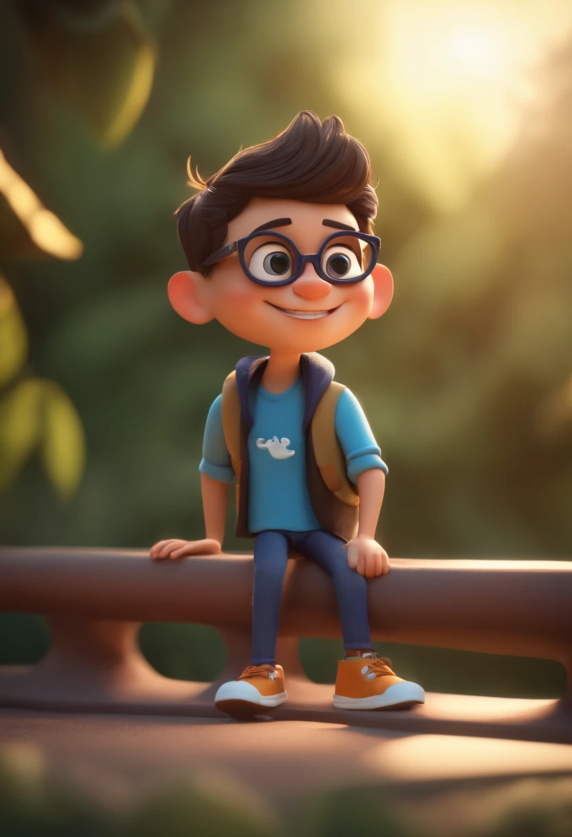 Cartoon character of a boy with blue glasses and a black t-shirt, animation character, Caractere estilizado, animation style rendering, 3D estilizado, Arnold Maya render, 3 d render stylized, toon render keyshot, Personagem 3D, Personagem 3D, 3d rendering stylized, 3 d character render, personagem de desenho animado, Pose de personagem, (Estilo Pixar) (master part:1.2) (Bokeh) (best quality) (pele detalhada) (textura detalhada) (8k) (argila) (Cinematic lighting) (foco nítido