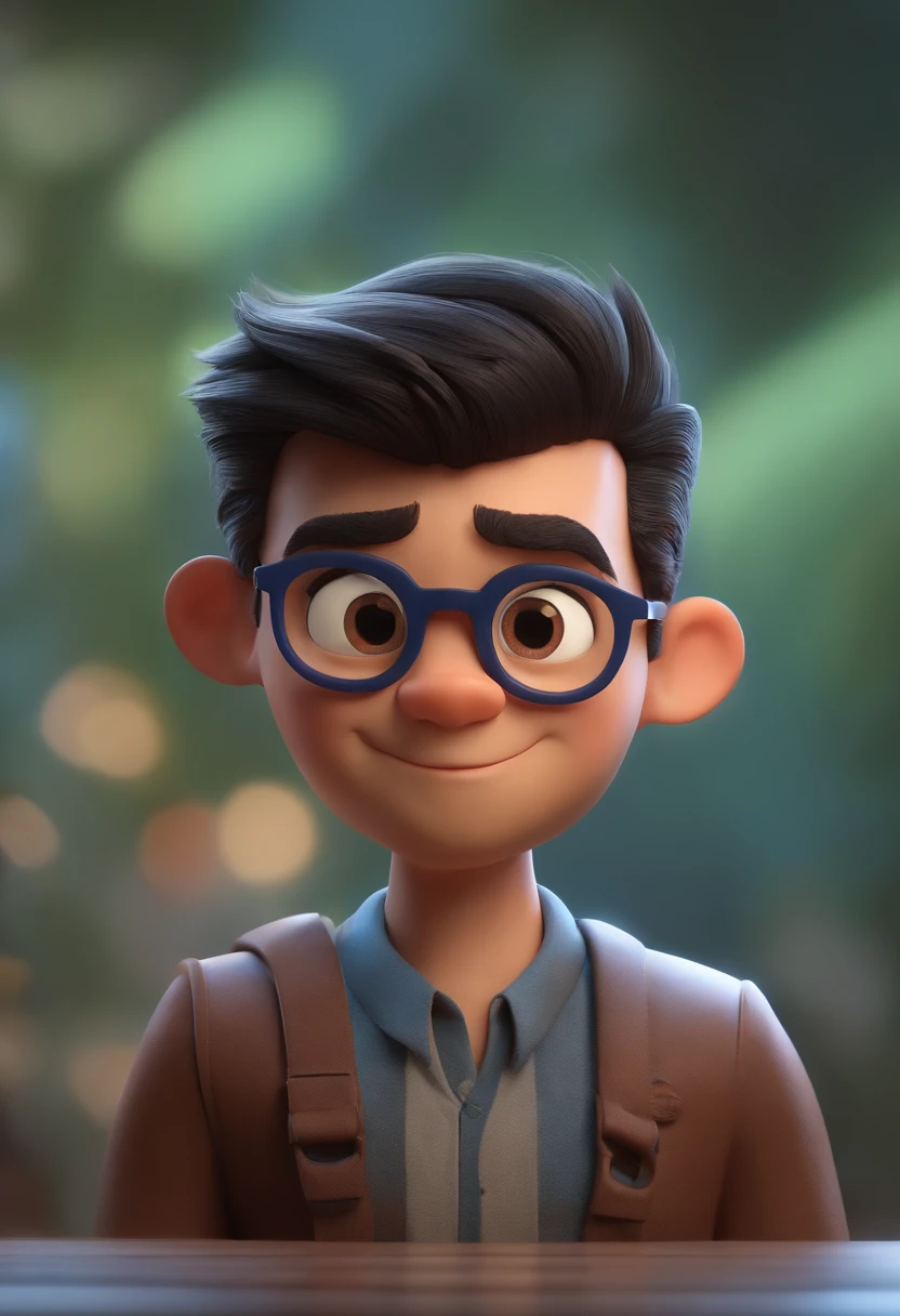 Cartoon character of a man wearing black glasses and a blue shirt, um personagem animado, Caractere estilizado, animation style rendering, 3D estilizado, Arnold Maya render, 3 d render stylized, toon render keyshot, Personagem 3D, Personagem 3D, 3d rendering stylized, 3 d character render, personagem de desenho animado, Personagem de close up, Pose de personagem, (Estilo Pixar) (master part:1.2) (Bokeh) (best quality) (pele detalhada) (textura detalhada) (8k) (argila) (Cinematic lighting) (foco nítido,Senta e vaza a parte superior do corpo
