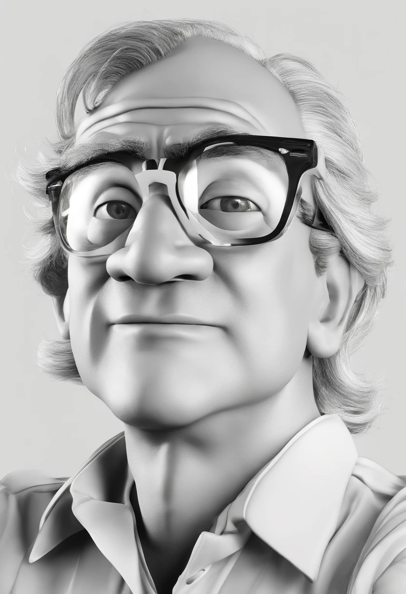 ((best quality)), ((master part)), ((desenhos animados realistas)), ((Personagem perfeito)) - Um retrato frontal meticulosamente detalhado e realista de um homem com cabelo raspado, glasses and a shirt with beautiful textures. O homem olha diretamente para o espectador, Establish a strong and confident presence. The image captures their distinctive facial features, accurately showing the brightness of your eyes and the design of your glasses. The black shirt is rendered with fine details, aumentando o profissionalismo do retrato. Enviado para documentos oficiais, this portrait is presented in impressive 8K UHD resolution, Ensure clarity and unique protection.