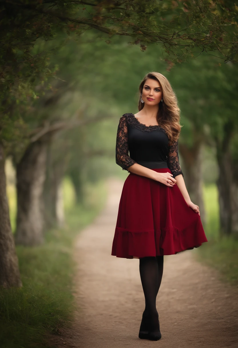 (master part), (best quality), (altamente detalhado),Black pantyhose, saia, Ouvidos,Standing,  Campo de flores,