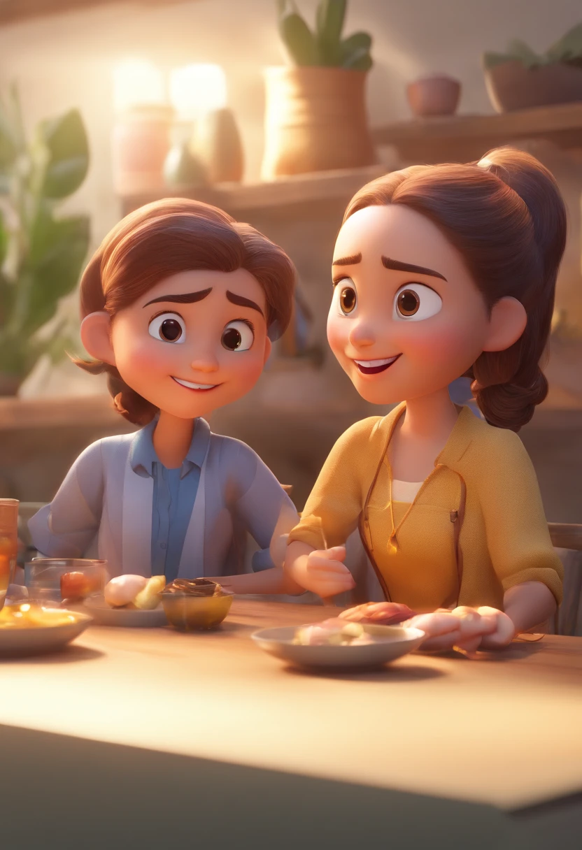 An illustration of an adorable couple, Destacando um homem e uma mulher com beleza, Expressive eyes – the man's hair is bald and brown and he has a full beard, While the woman's hair is tied up in a bun and blonde. They are a bright space, Todos com um sorriso no rosto, e compartilhe um momento especial, That is marked by love, viagem, and pedagogical insights. Ilustre esta cena a partir de uma perspectiva, where they're facing away from the camera, Show Your Connection. Desenvolva esta arte em Full HD, Focus on your cinematic touch, Estilo Disney Pixar Animations