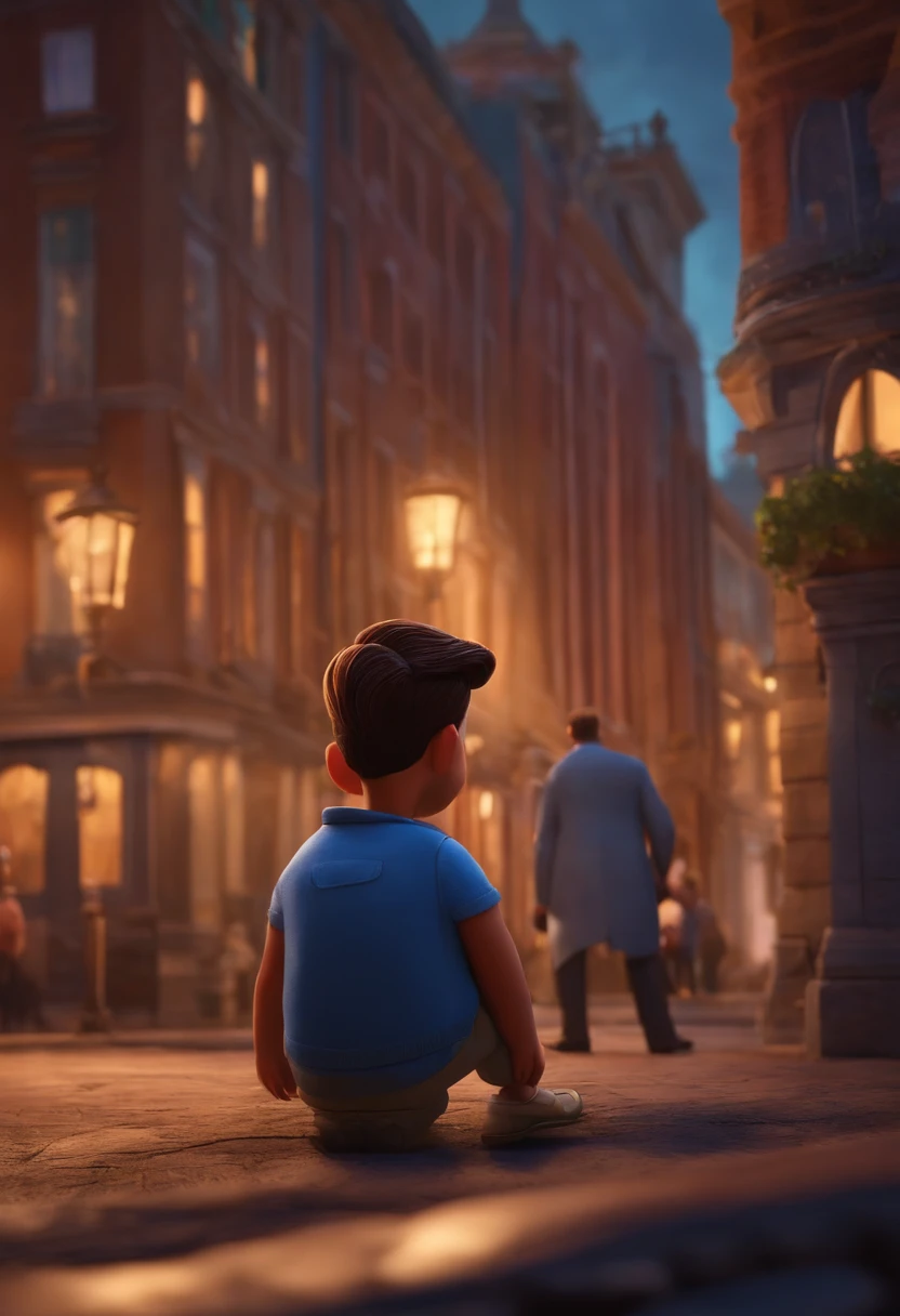 A city councilman looking at a dream project inspired by Pixar animation, de perto. The character takes center stage with captivating facial expressions, oferecendo um toque de irrealidade