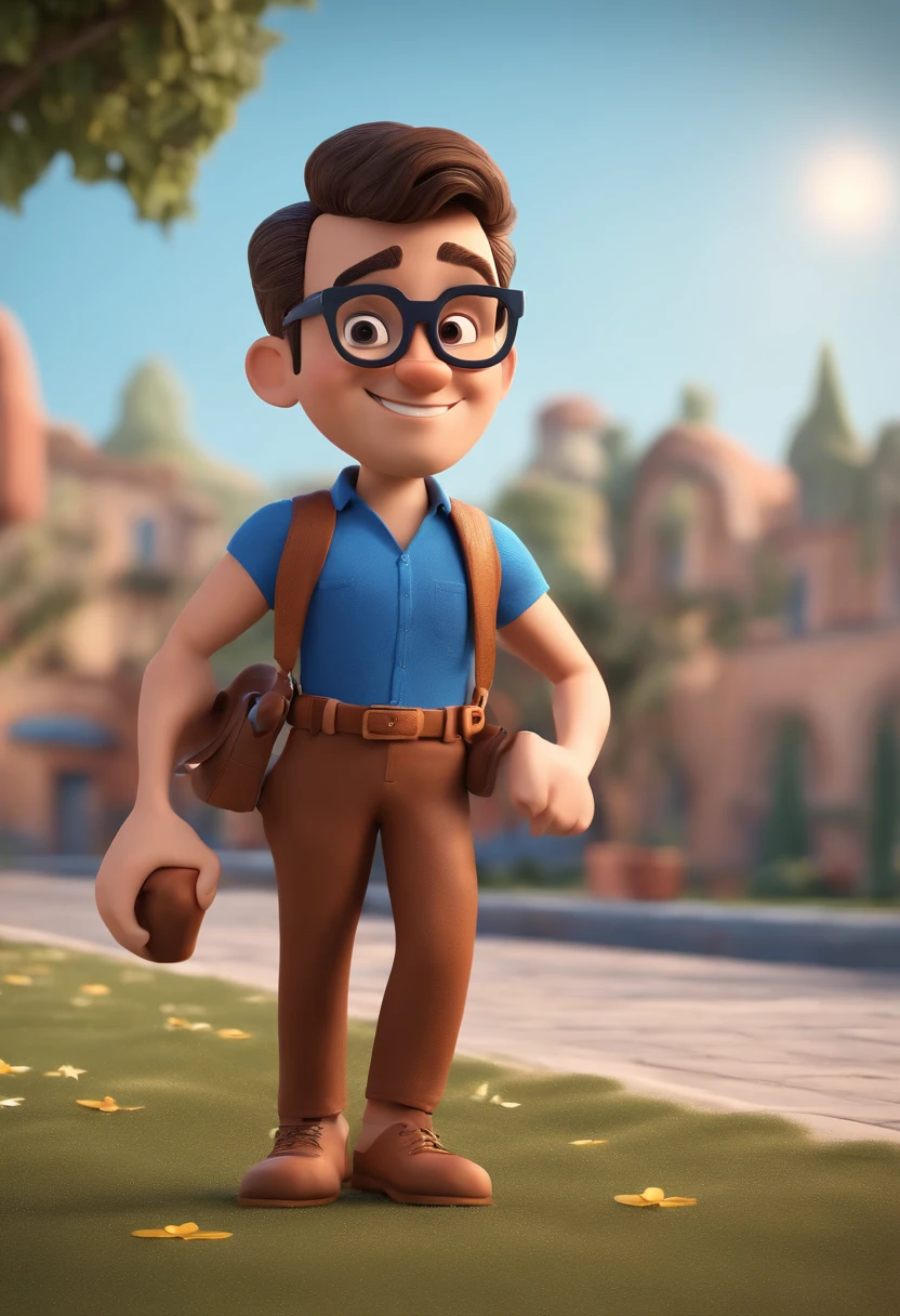Cartoon character of a man with black glasses and a blue shirt, animation character, Caractere estilizado, animation style rendering, 3D estilizado, Arnold Maya render, 3 d render stylized, toon render keyshot, Personagem 3D, Personagem 3D, 3d rendering stylized, 3 d character render, personagem de desenho animado, Personagem de close up, Pose de personagem,  (Estilo Pixar) (master part:1.2) (Bokeh) (best quality) (pele detalhada) (textura detalhada) (8k) (argila) (Cinematic lighting) (foco nítido