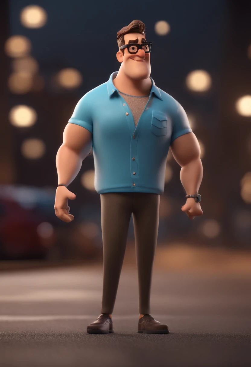 Cartoon character of a man with black glasses and a blue shirt, animation character, Caractere estilizado, animation style rendering, 3D estilizado, Arnold Maya render, 3 d render stylized, toon render keyshot, Personagem 3D, Personagem 3D, 3d rendering stylized, 3 d character render, personagem de desenho animado, Personagem de close up, Pose de personagem, (Estilo Pixar) (master part:1.2) (Bokeh) (best quality) (pele detalhada) (textura detalhada) (8k) (argila) (Cinematic lighting) (foco nítido