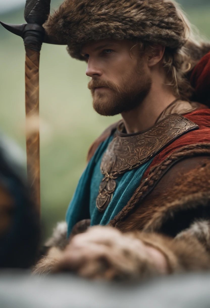 close de um personagem viking sem capacete