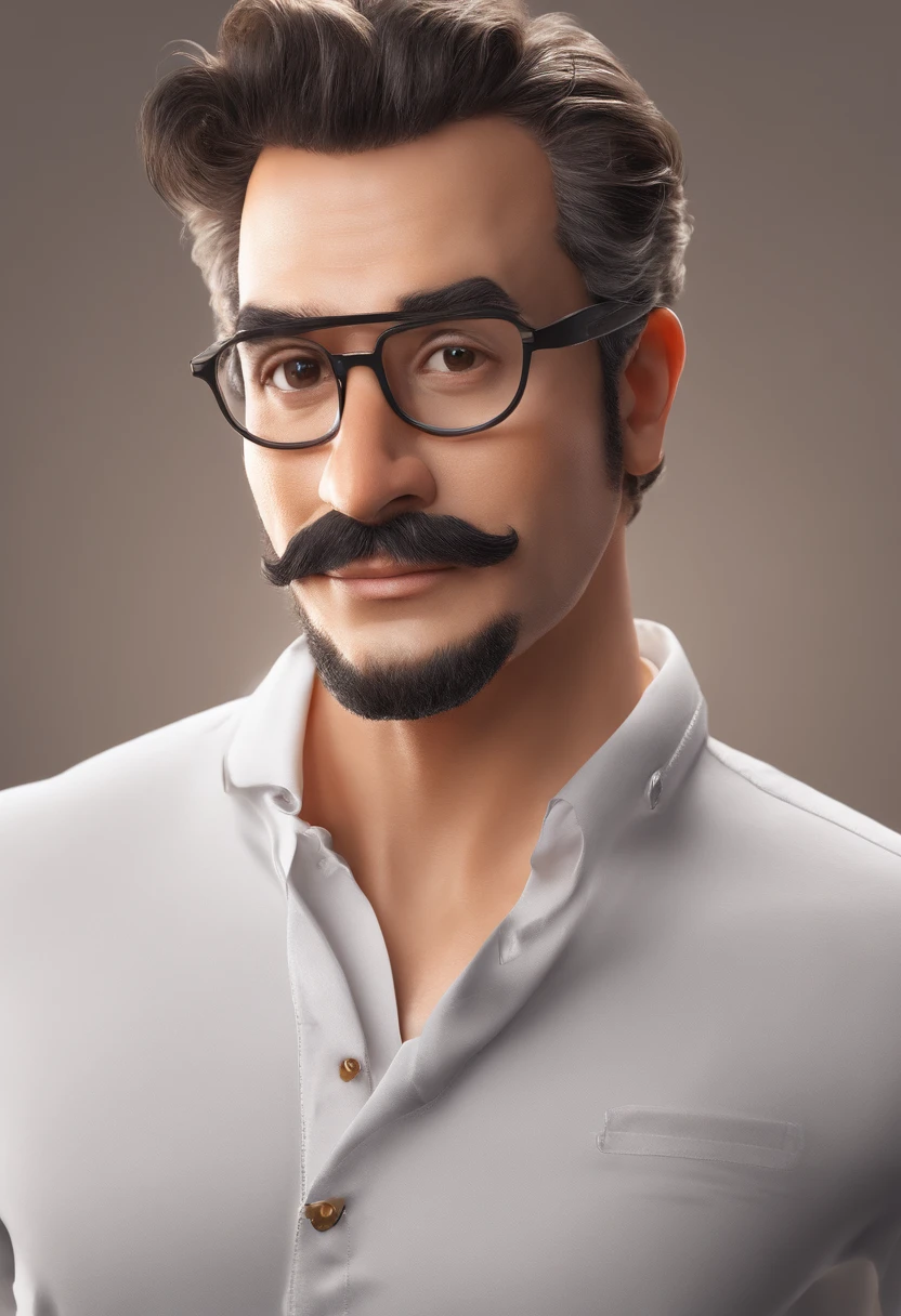 ((best quality)), ((master part)), ((desenhos animados realistas)), ((Personagem perfeito)) - Um retrato frontal meticulosamente detalhado e realista de um homem com cabelo raspado, glasses and a shirt with beautiful textures. O homem olha diretamente para o espectador, Establish a strong and confident presence. The image captures their distinctive facial features, accurately showing the brightness of your eyes and the design of your glasses. The black shirt is rendered with fine details, aumentando o profissionalismo do retrato. Enviado para documentos oficiais, this portrait is presented in impressive 8K UHD resolution, Ensure clarity and unique protection.