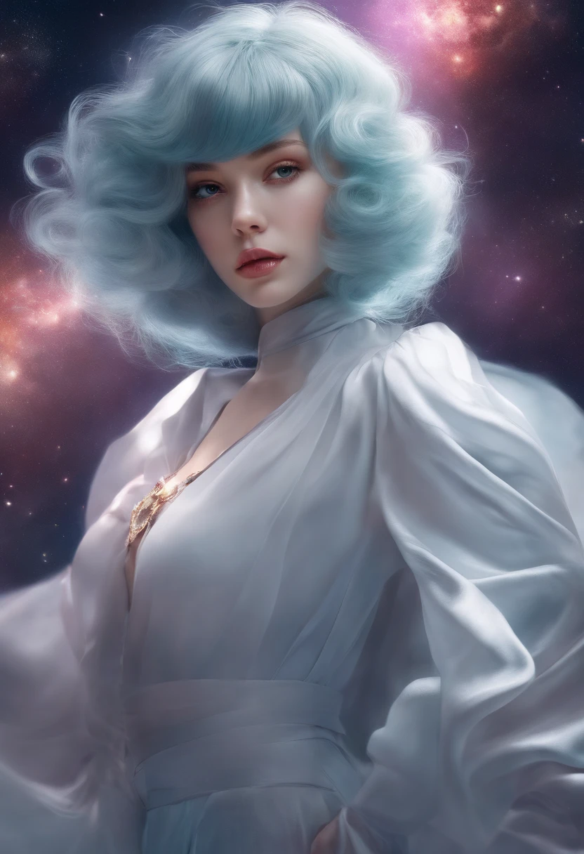 uma mulher bonita jovem, Cosmos,muito_Longas_Hair, 1girl, Cosmos, sozinho, Branco_armadura,best quality, ultra high-resolution,tokyo fashion,