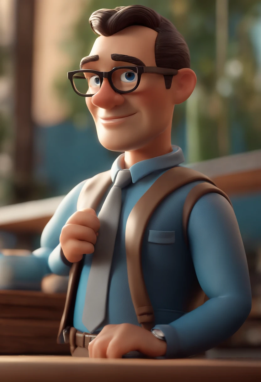 Cartoon character of a man with black glasses and a blue shirt, animation character, Caractere estilizado, animation style rendering, 3D estilizado, Arnold Maya render, 3 d render stylized, toon render keyshot, Personagem 3D, Personagem 3D, 3d rendering stylized, 3 d character render, personagem de desenho animado, Personagem de close up, Pose de personagem, (Estilo Pixar) (master part:1.2) (Bokeh) (best quality) (pele detalhada) (textura detalhada) (8k) (argila) (Cinematic lighting) (foco nítido