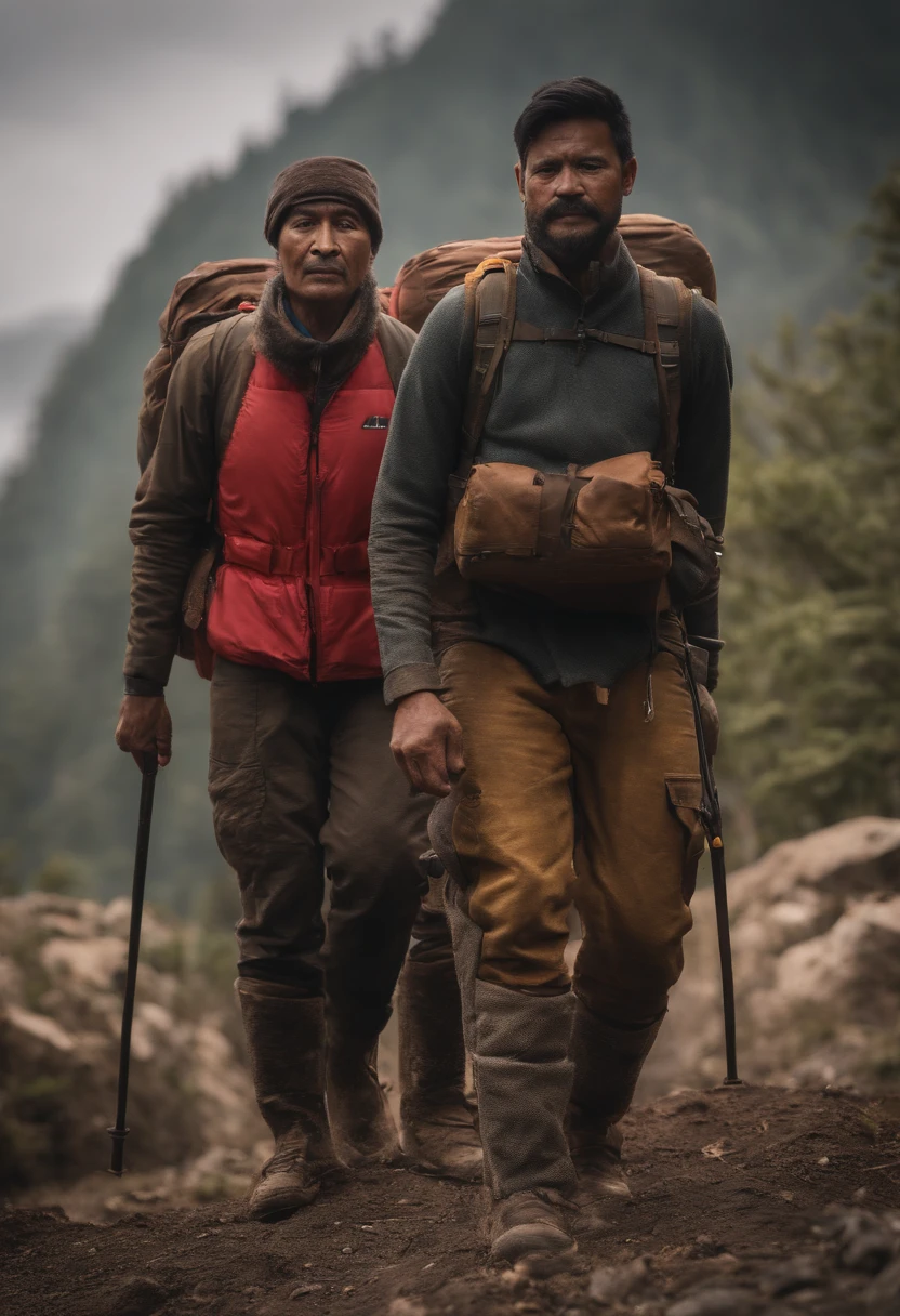 um grupo de montanhistas,Treinamento de resgate,Asian Mountaineers,extremamente detalhado,tiro de corpo inteiro,arte conceitual,efeitos de cair o queixo,best quality,alta resolução,cores vibrantes,studio lighting,extremamente detalhado,linhas de movimento,Ultra HD |,pele texturizada,high resolution,8k