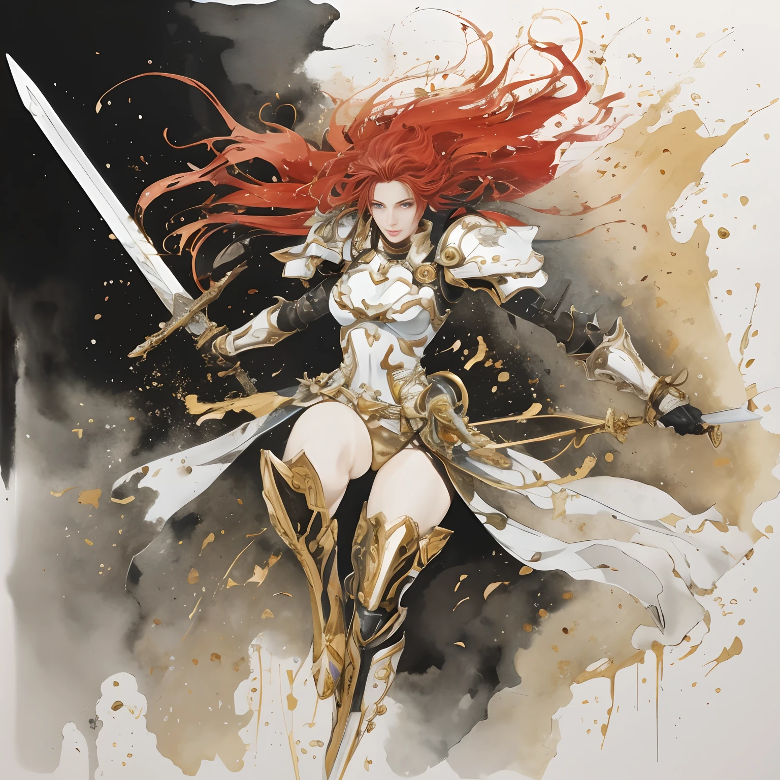 a painting of a woman with a sword and a sword, female redhead templar, of a beautiful female knight, gorgeous female paladin, portrait of female paladin, rossdraws 1. 0, rossdraws 2. 5, jean-sebastien rossbach, epic exquisite character art, rossdraws 2. 0, female paladin, armor girl