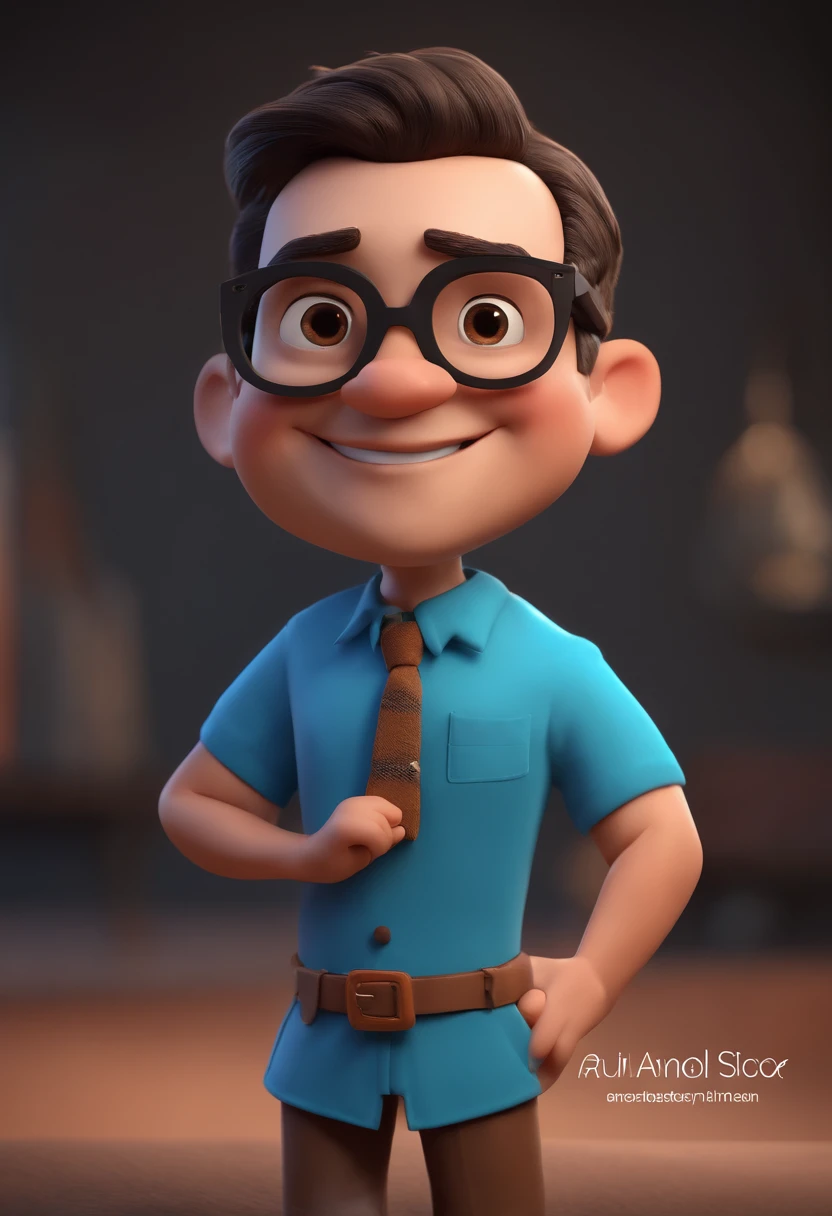Cartoon character of a man with black glasses and a blue shirt, animation character, Caractere estilizado, animation style rendering, 3D estilizado, Arnold Maya render, 3 d render stylized, toon render keyshot, Personagem 3D, Personagem 3D, 3d rendering stylized, 3 d character render, personagem de desenho animado, Personagem de close up, Pose de personagem, (Estilo Pixar) (master part:1.2) (Bokeh) (best quality) (pele detalhada) (textura detalhada) (8k) (argila) (Cinematic lighting) (foco nítido
