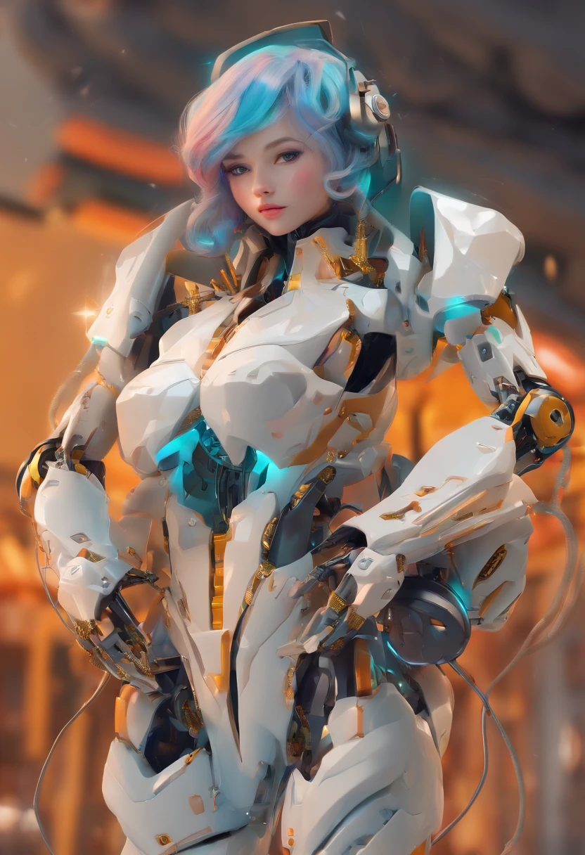 (masterpiece) Girl, sexy, big breast, futuristic clothes, dress, white, smiling