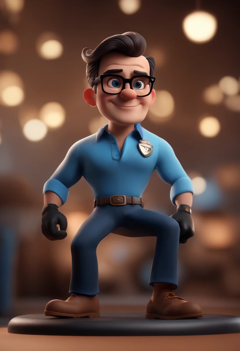 Cartoon character of a man with black glasses and a blue shirt, animation character, Caractere estilizado, animation style rendering, 3D estilizado, Arnold Maya render, 3 d render stylized, toon render keyshot, Personagem 3D, Personagem 3D, 3d rendering stylized, 3 d character render, personagem de desenho animado, Personagem de close up, Pose de personagem, (Estilo Pixar) (master part:1.2) (Bokeh) (best quality) (pele detalhada) (textura detalhada) (8k) (argila) (Cinematic lighting) (foco nítido